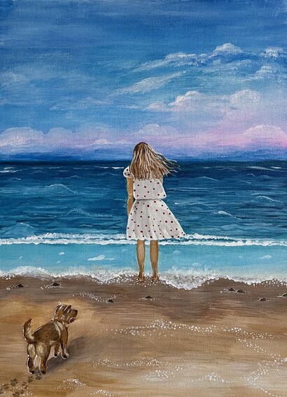 The Girl, the Dog, and the Sea  - a Paint Artowrk by Ana Balan